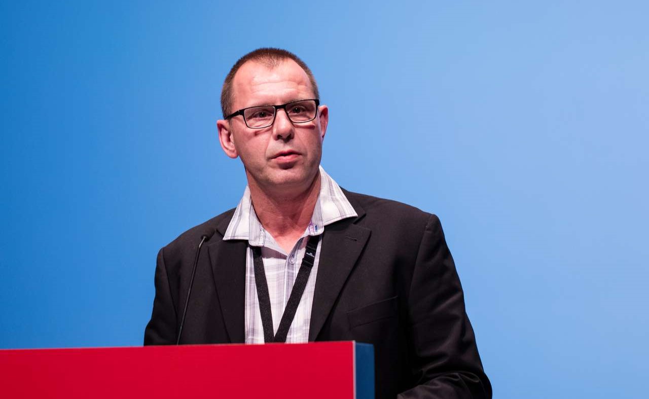 Jan Volthers på talerstolen til Fødevareforbundet NNF's kongres i 2016.