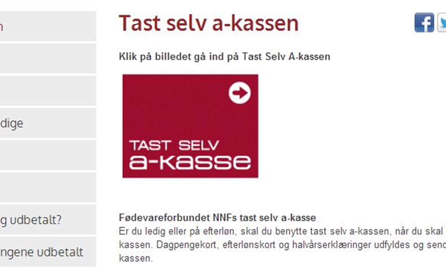Tast selv a-kassen screendump fra nnf.dk